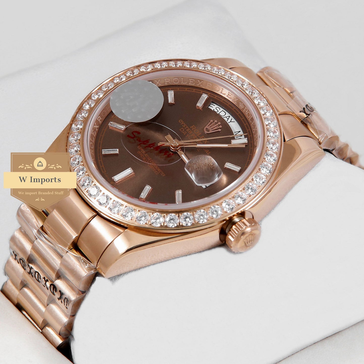 Latest Collection 40 All Rose Gold With Stone Bezel & Deep Brown Dial Automatic Watch ZR Factory