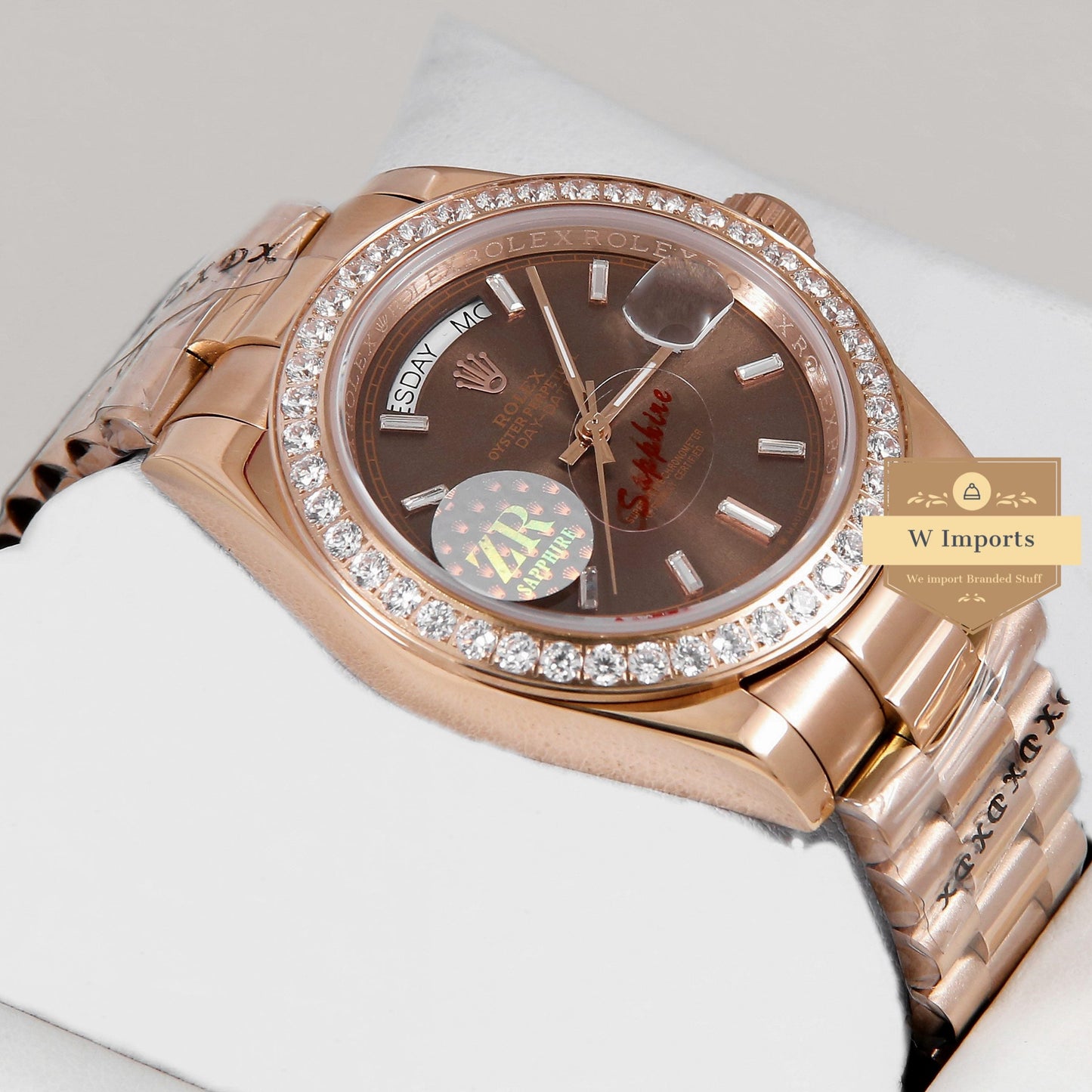 Latest Collection 40 All Rose Gold With Stone Bezel & Deep Brown Dial Automatic Watch ZR Factory