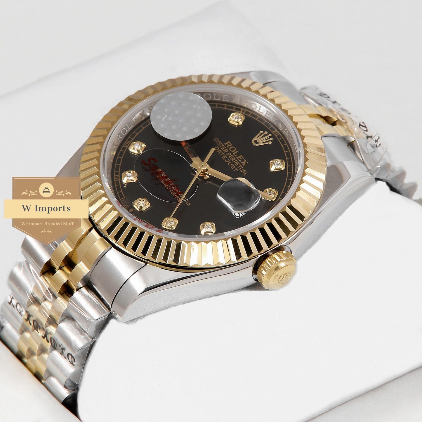 Latest Collection 41 Two Tone Yellow Gold With Black Dial Stone Numerals & Fluted Bezel Automatic Watch ZR Factory