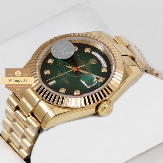 Latest Collection 40 All Yellow Gold With Deep Green Dial & Stone Numerals Automatic Watch ZR Factory