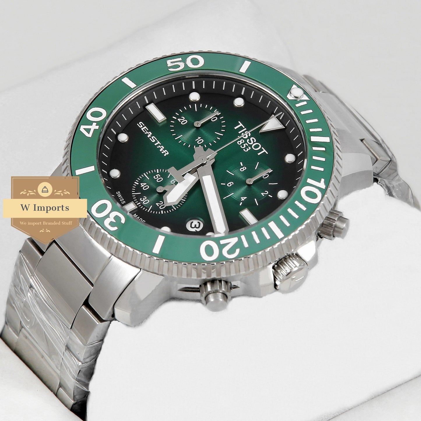 Latest Collection 1000 Chronograph Silver Stainless Steel With Green Dial & Bezel
