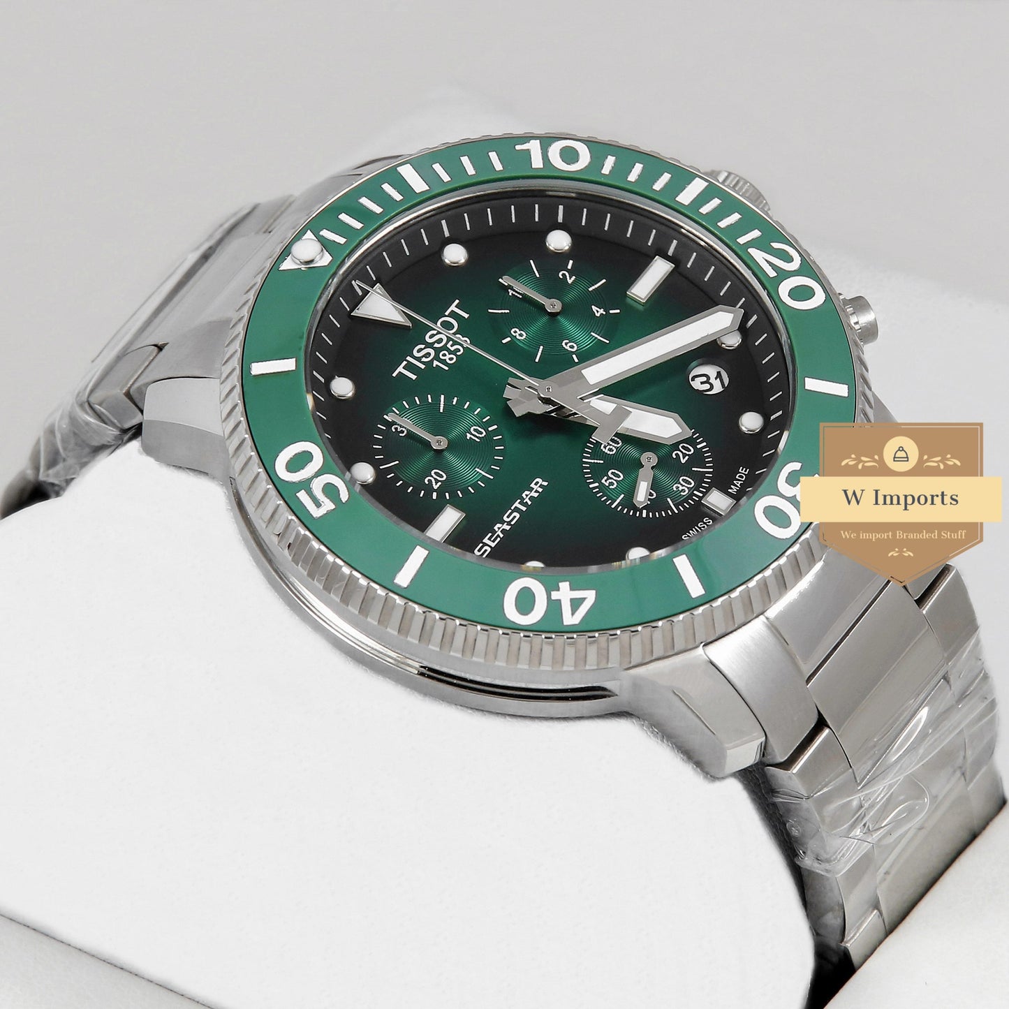 Latest Collection 1000 Chronograph Silver Stainless Steel With Green Dial & Bezel