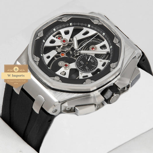 Latest Collection Chronograph Silver Case With Black Rubber Strap
