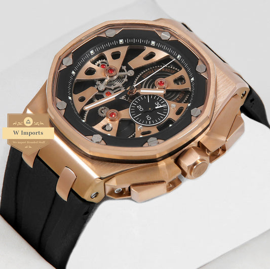Latest Collection Chronograph Rose Gold Case With Black Rubber Strap