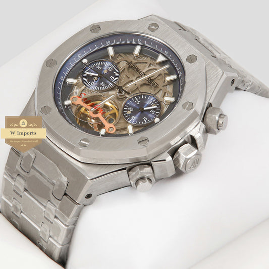 Latest Collection Tourbillon Chronograph Silver With Grey Dial Automatic Watch