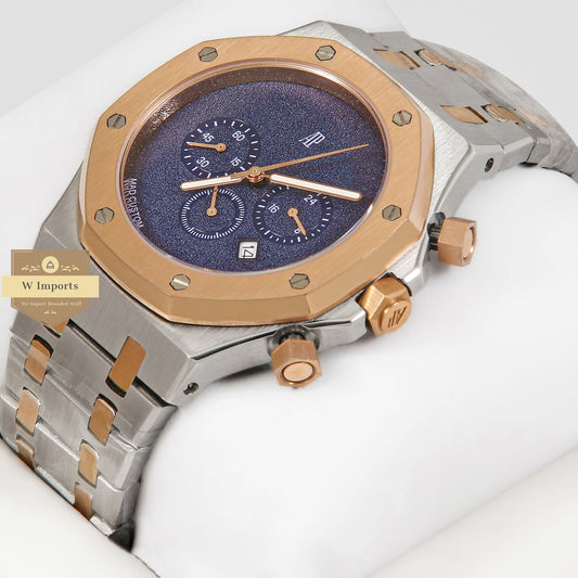 Latest Collection Oak Chronograph Two Tone Rose Gold With Blue Dial