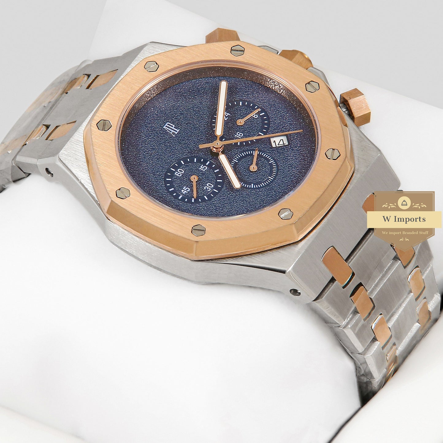 Latest Collection Oak Chronograph Two Tone Rose Gold With Blue Dial