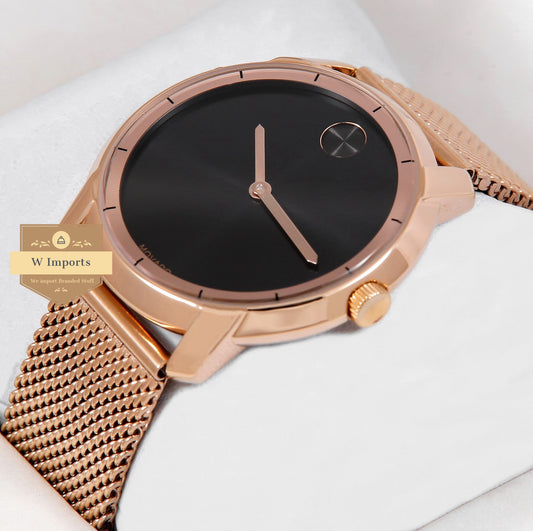 Latest Collection Rose Gold With Black Dial & Mesh Magnetic Bracelet