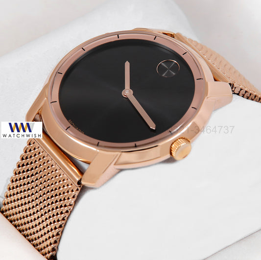 Latest Collection Rose Gold With Black Dial & Mesh Magnetic Bracelet