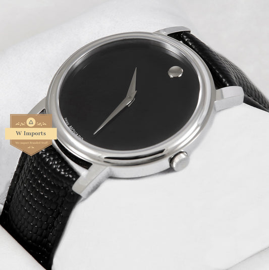 Latest Collection Silver With Black Dial & Snake Style Leather Strap