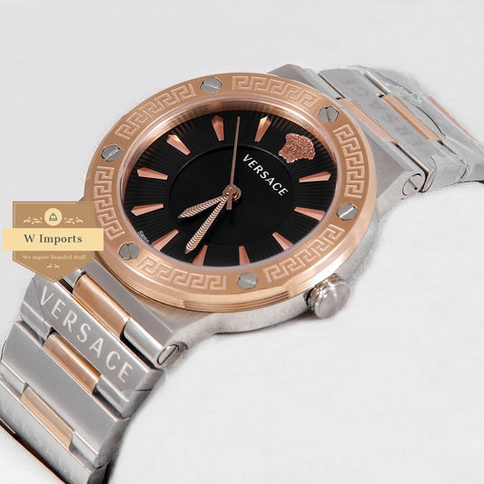 Latest Collection Two Tone Rose Gold With Black Dial Ladies Watch