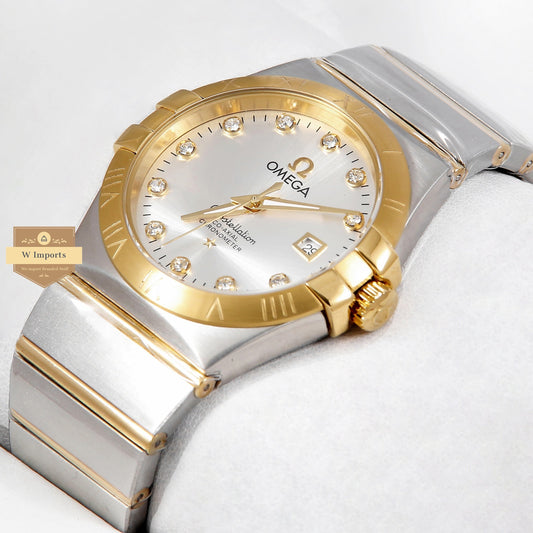Latest Collection Two Tone Yellow Gold With Silver Dial & Stone Figure Automatic Watch