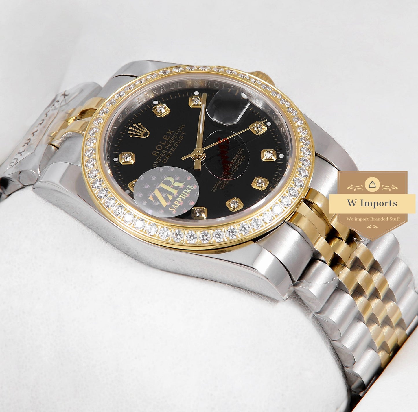 Latest Collection 36 Two Tone Yellow Gold With Black Dial Stone Bezel & Numeral Automatic Watch ZR Factory