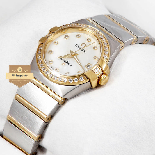 Latest Collection Two Tone Yellow Gold With White Dial Stone Bezel & Figure Ladies Watch