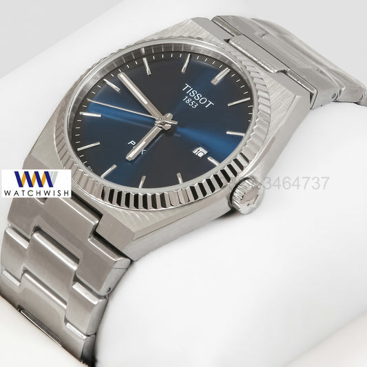 Latest Collection PRX Silver With Blue Dial Flutted Bezel Chain Watch