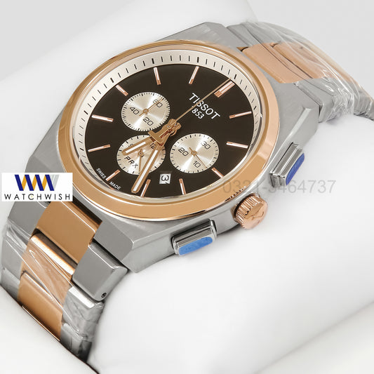 LATEST COLLECTION PRX CHRONOGRAPH TWO TONE ROSE GOLD WITH BLACK DIAL WATCH