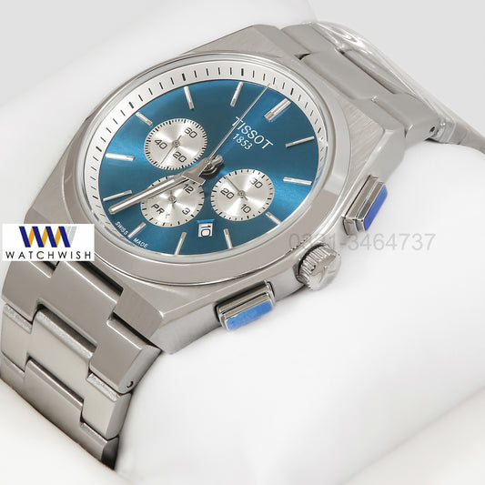 LATEST COLLECTION PRX CHRONOGRAPH SILVER WITH BLUE DIAL CHAIN WATCH