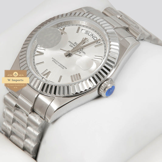 LATEST COLLECTION 40 SILVER CHAIN WITH WHITE FLUTED BEZEL AUTOMATIC WATCH ZR FACTORY