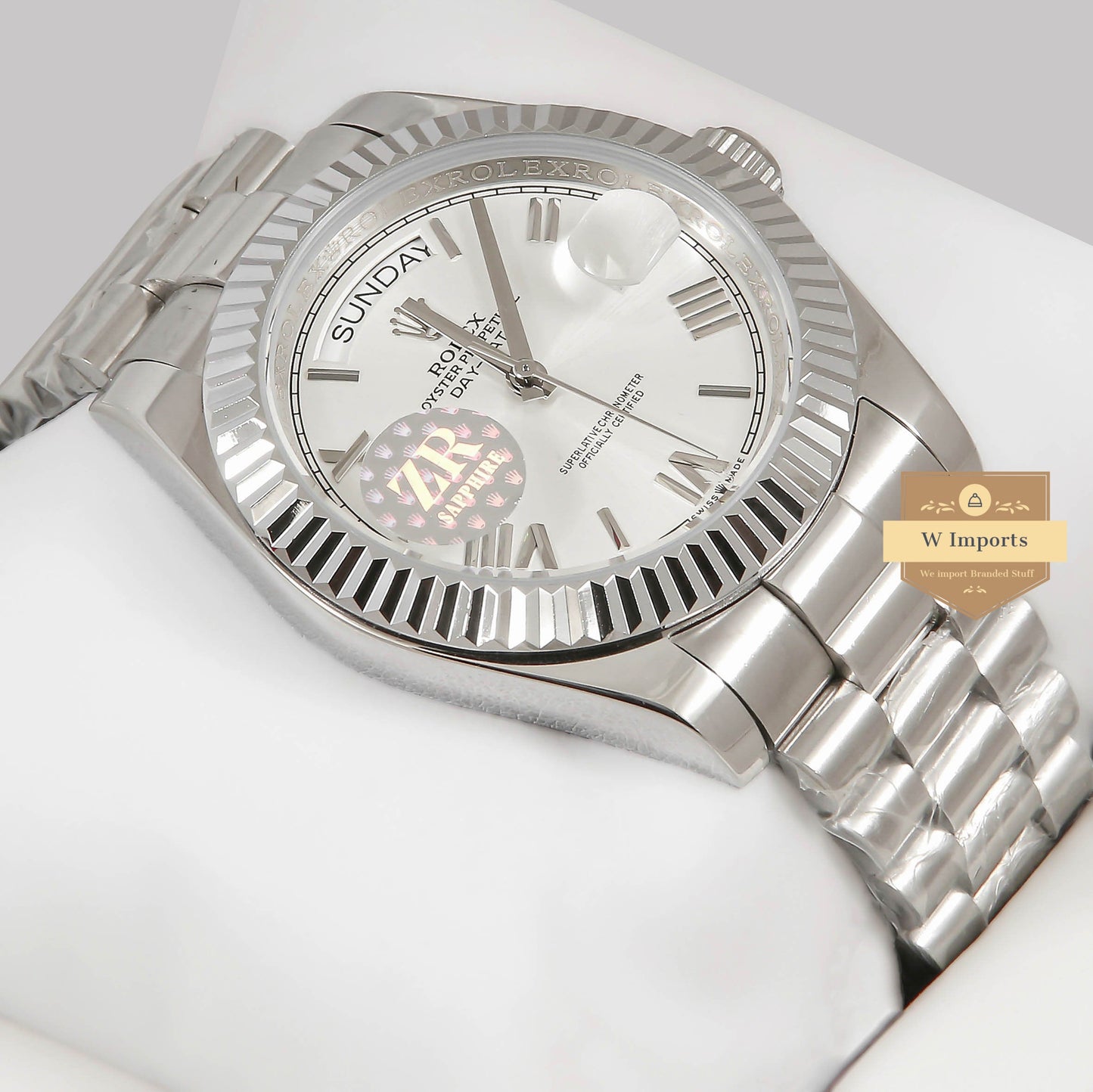 LATEST COLLECTION 40 SILVER CHAIN WITH WHITE FLUTED BEZEL AUTOMATIC WATCH ZR FACTORY