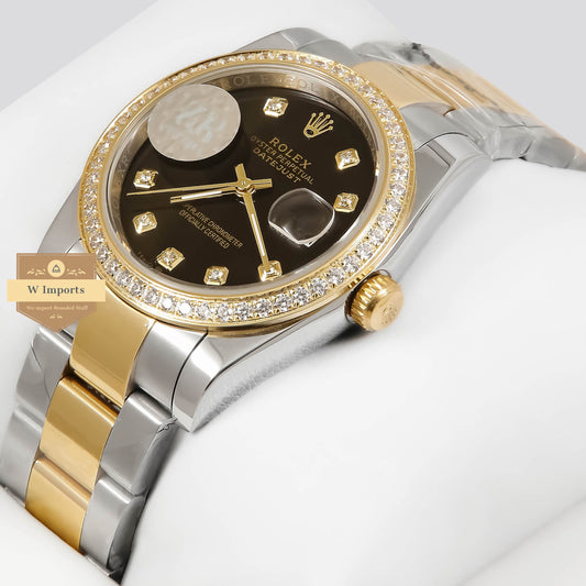 LATEST COLLECTION 36  TWO TONE YELLOW GOLD STONE BEZEL & INDEX AUTOMATIC WATCH ZR FACTORY