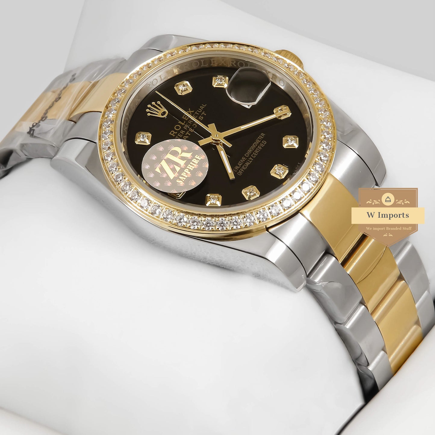 LATEST COLLECTION 36  TWO TONE YELLOW GOLD STONE BEZEL & INDEX AUTOMATIC WATCH ZR FACTORY