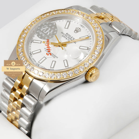 LATEST COLLECTION 41 TWO YELLOW GOLD WITH WHITE DIAL STONE BEZEL ZR FACTORY