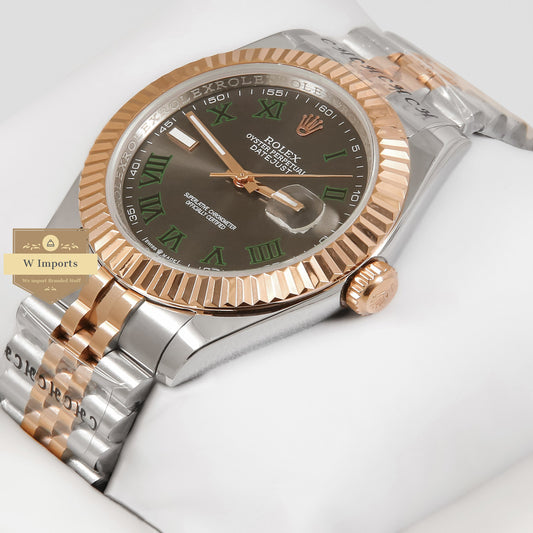 LATEST COLLECTION 41 TWO TONE ROSE GOLD WITH GREY DIAL & GREEN ROMAN INDEX AUTOMATIC WATCH ZR FACTORY