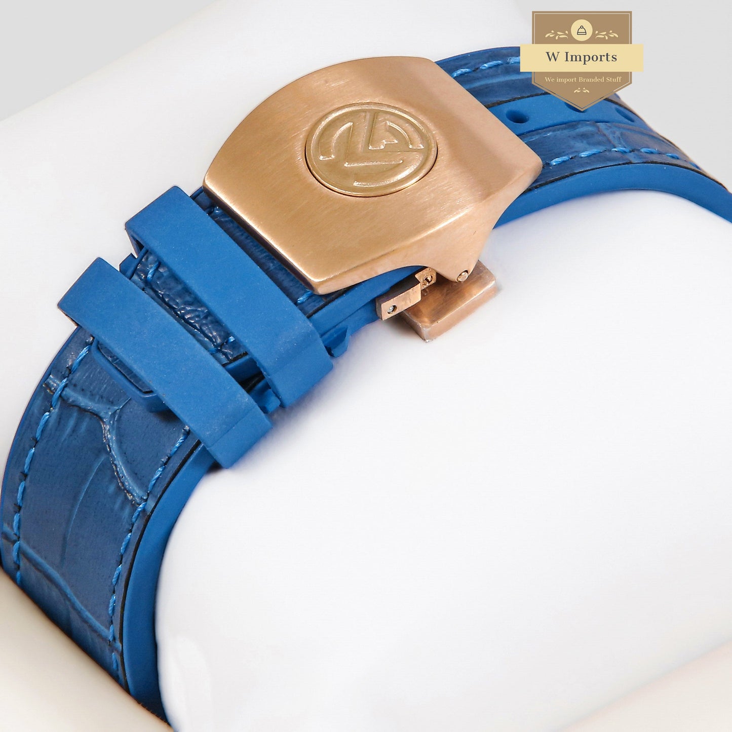LATEST COLLECTION ROSE GOLD STONE CASE WITH BLUE DIAL AND PVC STRAP