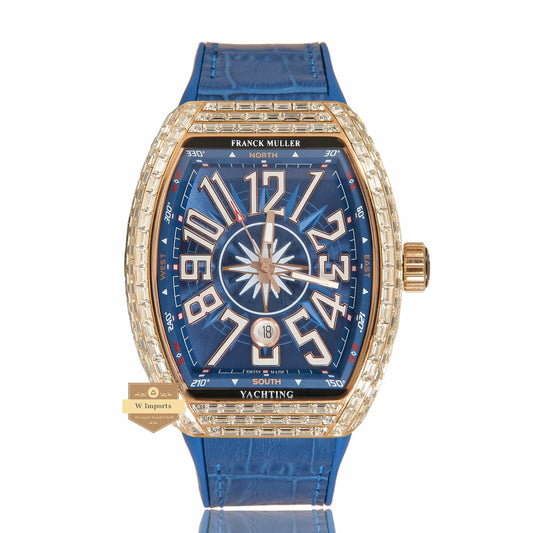 LATEST COLLECTION ROSE GOLD STONE CASE WITH BLUE DIAL AND PVC STRAP