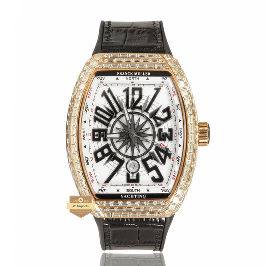 LATEST COLLECTION ROSE GOLD STONE CASE WITH WHITE DIAL AND BLACK PVC STRAP
