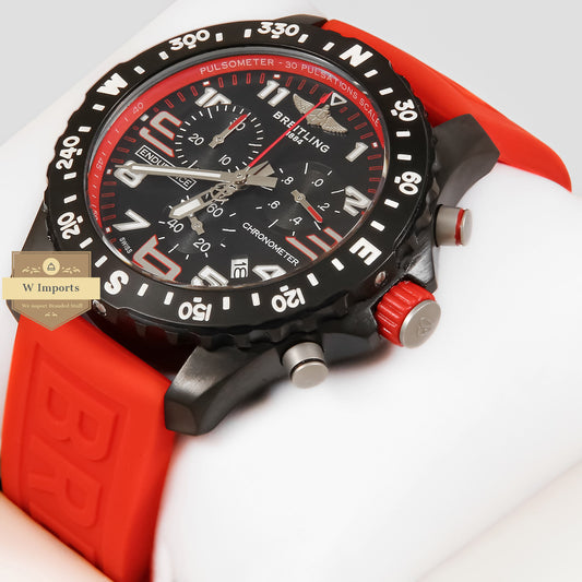 LATEST COLLECTION CHRONGRAPH BLACK CASE WITH RED RUBBER STRAP