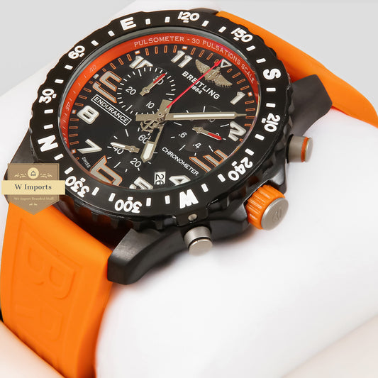 LATEST COLLECTION CHRONGRAPH BLACK CASE WITH ORANGE RUBBER STRAP