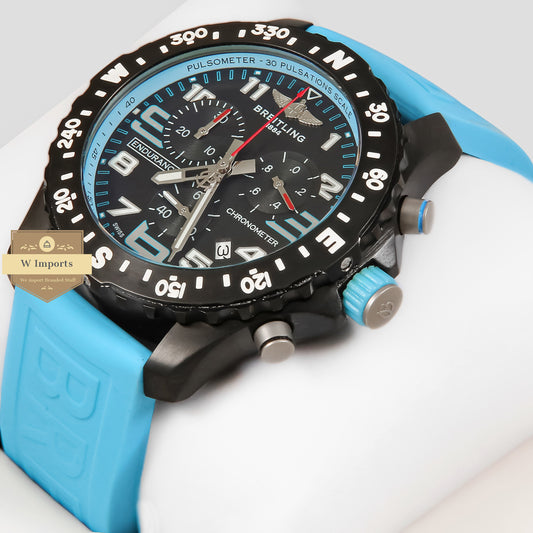 LATEST COLLECTION CHRONGRAPH BLACK CASE WITH BLUE RUBBER STRAP