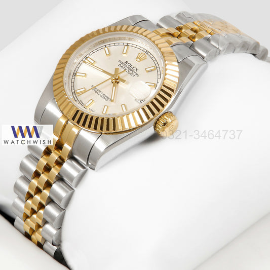 LATEST LADIES COLLECTION 31 TWO TONE YELLOW GOLD WITH WHITE DIAL AUTOMATIC WATCH ZR FACTORY