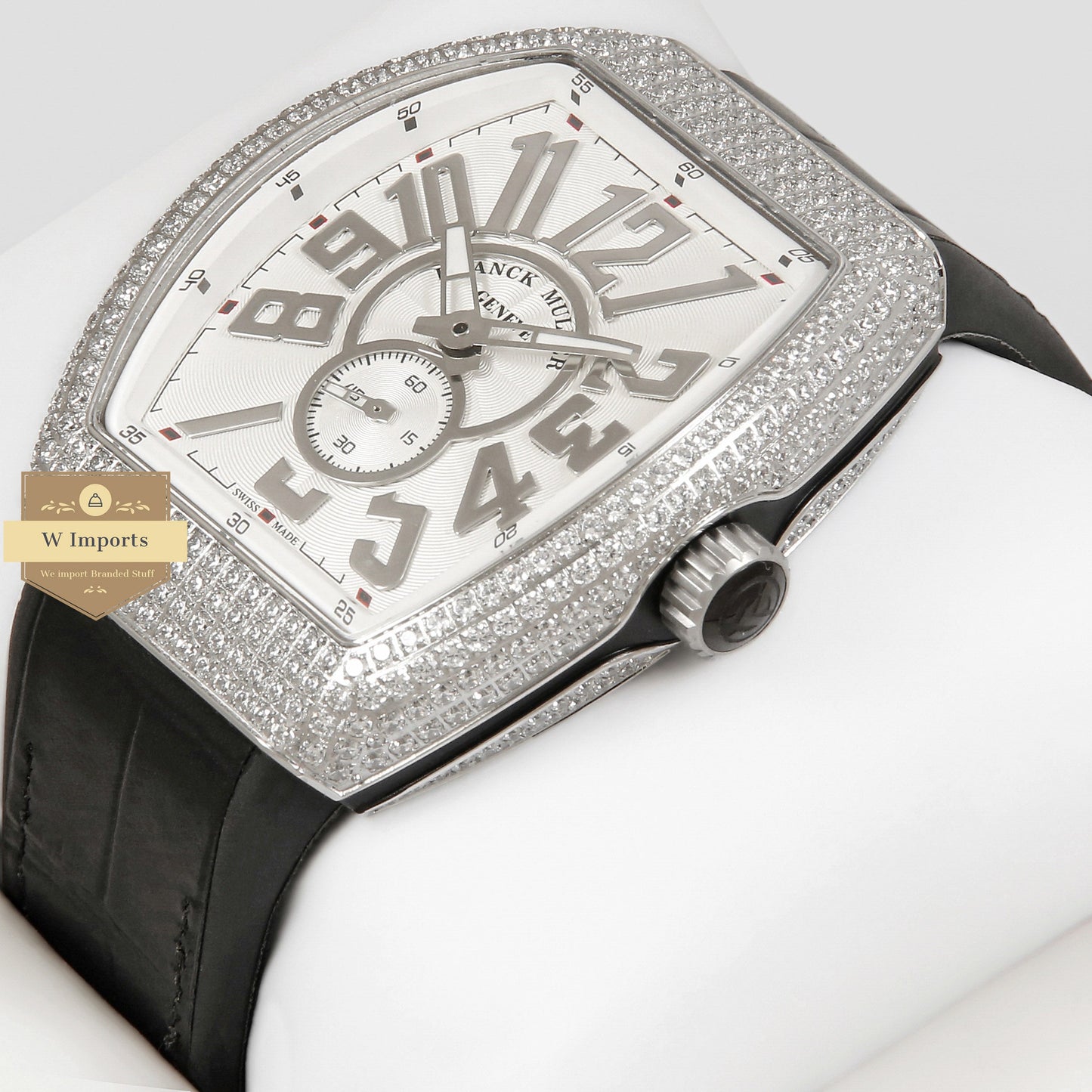LATEST COLLECTION SILVER  STONE CASE WITH WHITE DIAL AND BLACK  PVC STRAP