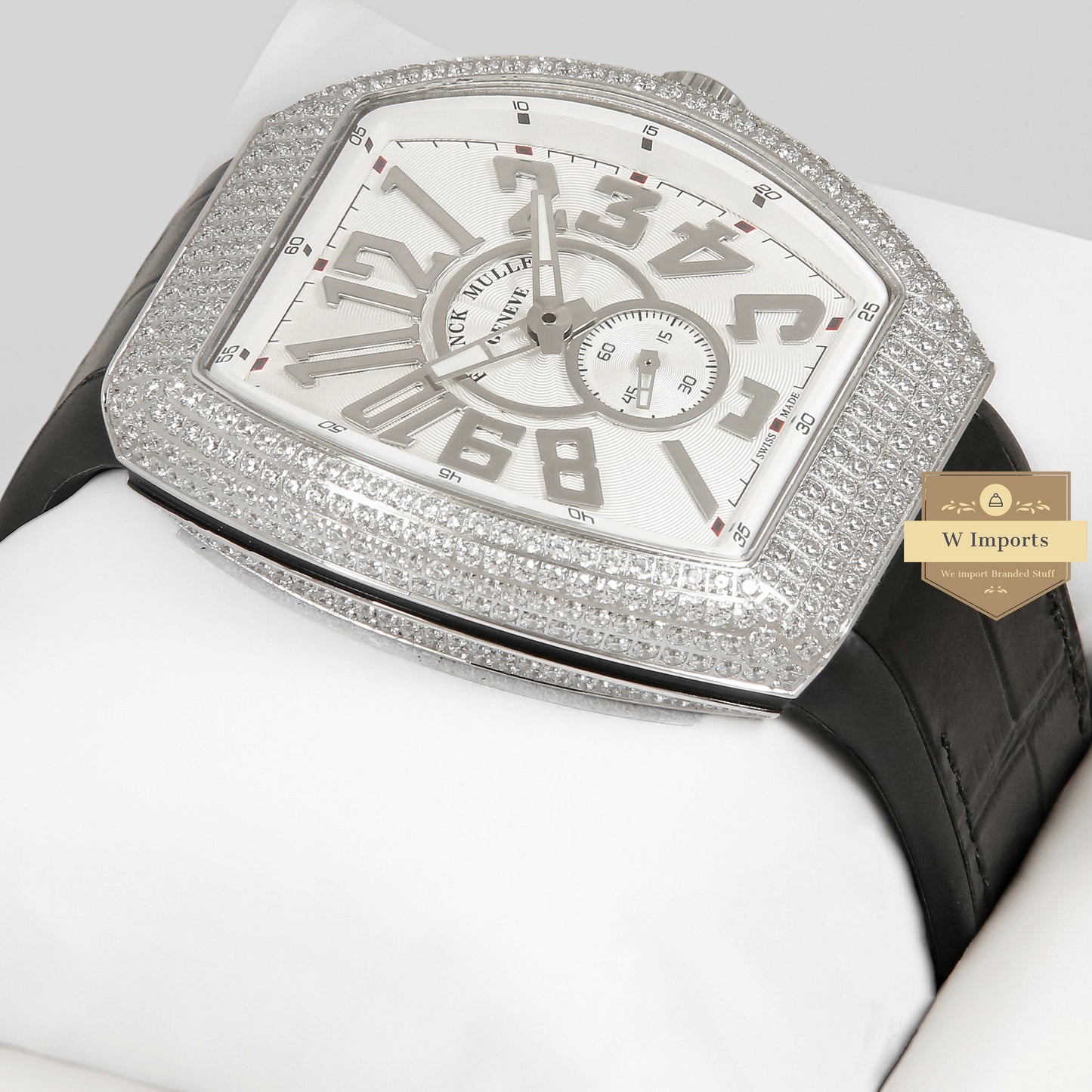 LATEST COLLECTION SILVER  STONE CASE WITH WHITE DIAL AND BLACK  PVC STRAP