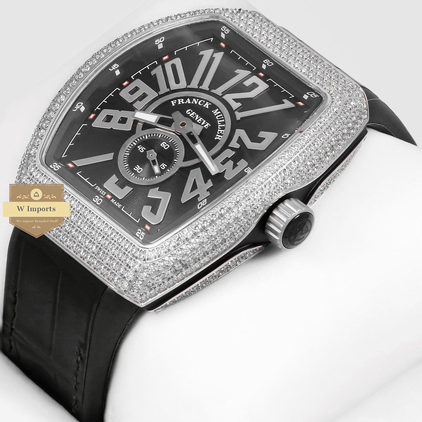 LATEST COLLECTION SILVER STONE CASE WITH BLACK DIAL AND PVC STRAP