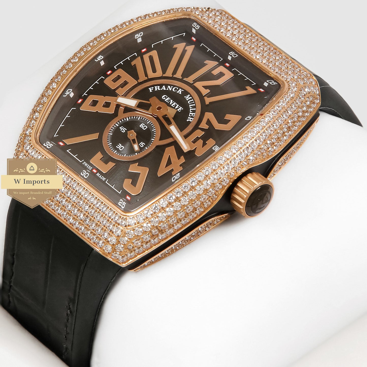 LATEST COLLECTION ROSE GOLD STONE CASE WITH BLACK DIAL AND PVC STRAP