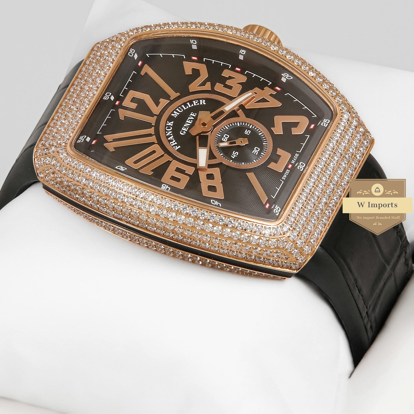 LATEST COLLECTION ROSE GOLD STONE CASE WITH BLACK DIAL AND PVC STRAP