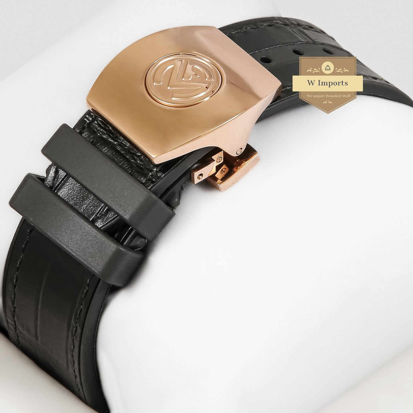 LATEST COLLECTION ROSE GOLD STONE CASE WITH BLACK DIAL AND PVC STRAP