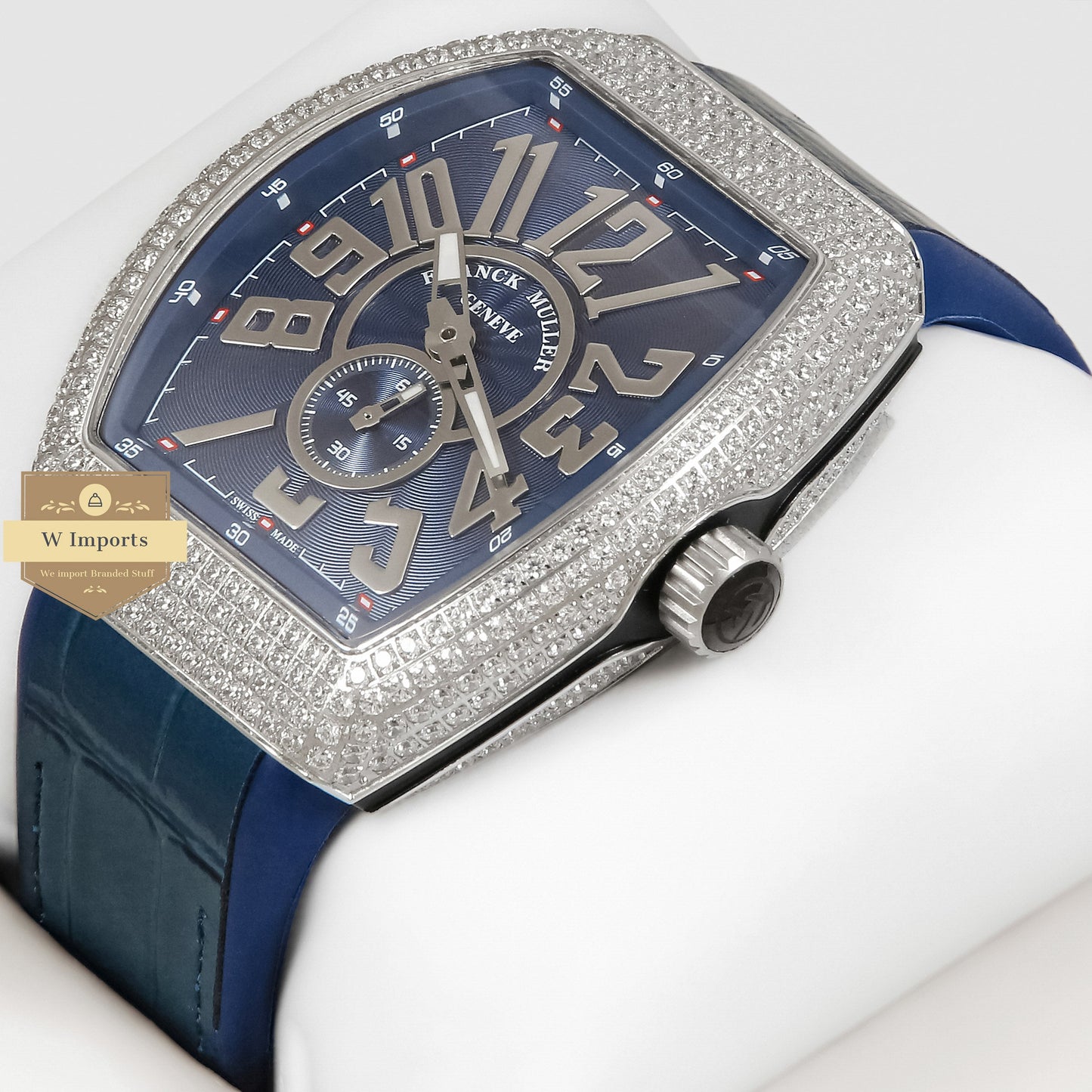 LATEST COLLECTION SILVER STONE CASE WITH BLUE DIAL AND PVC STRAP