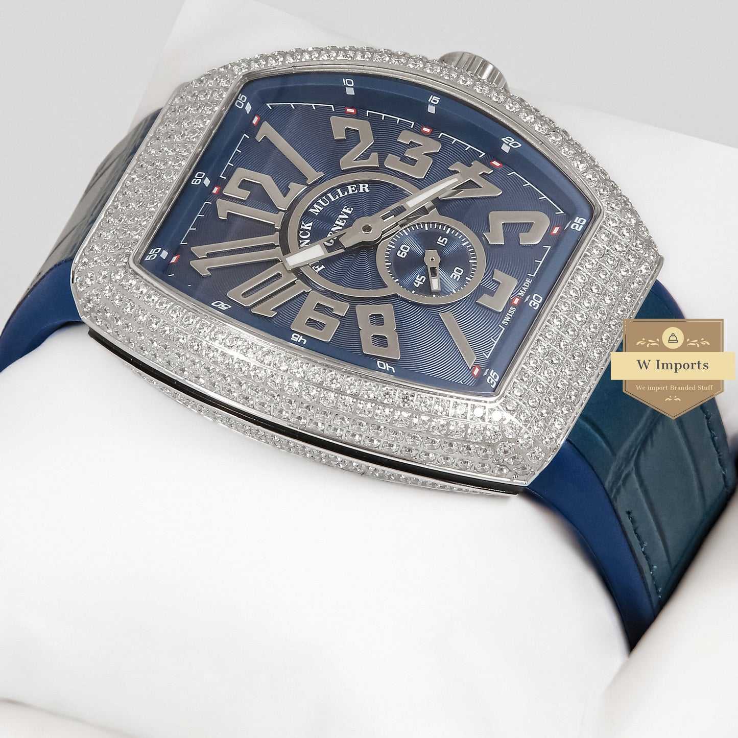 LATEST COLLECTION SILVER STONE CASE WITH BLUE DIAL AND PVC STRAP