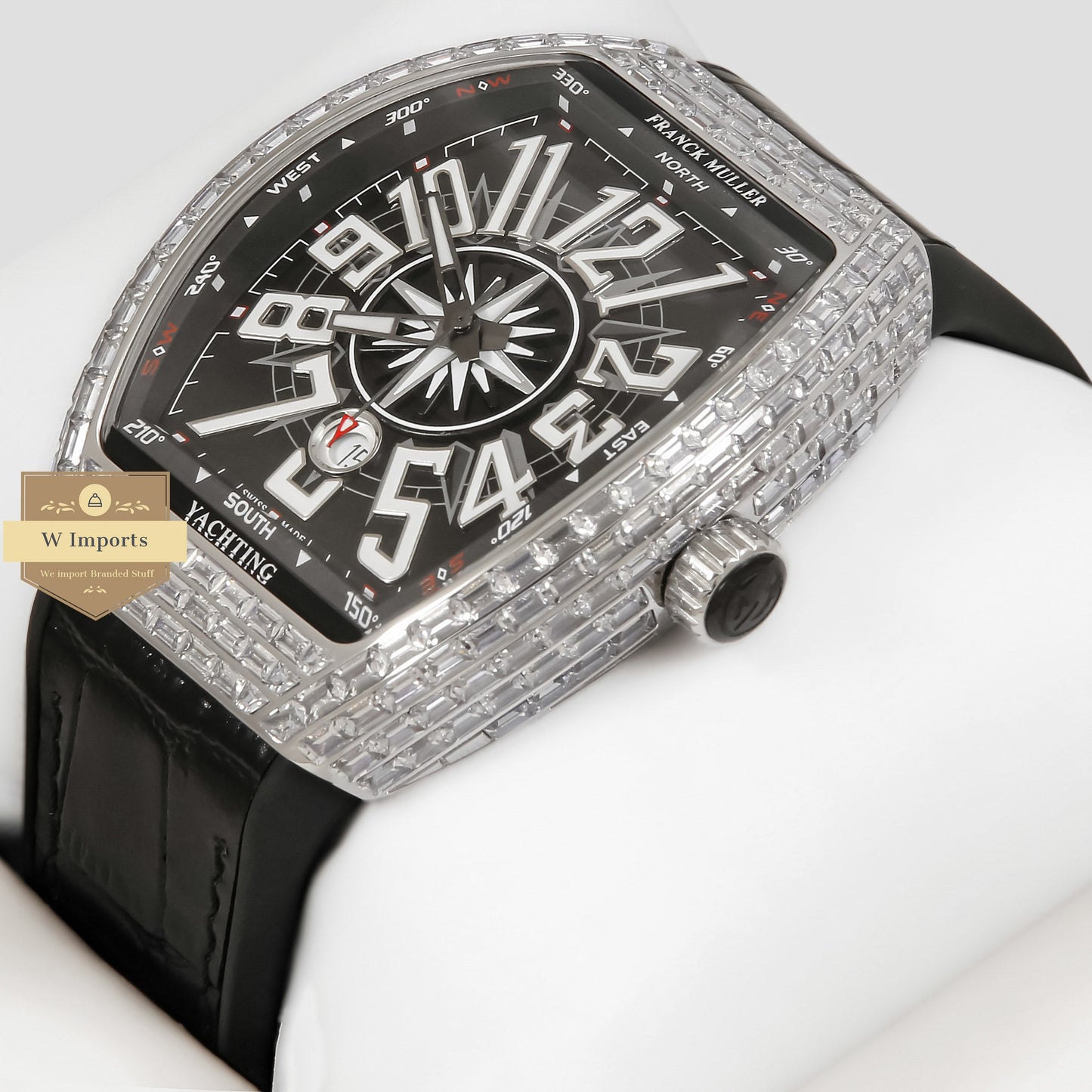 LATEST COLLECTION SILVER STONE CASE WITH BLACK DIAL AND PVC STRAP
