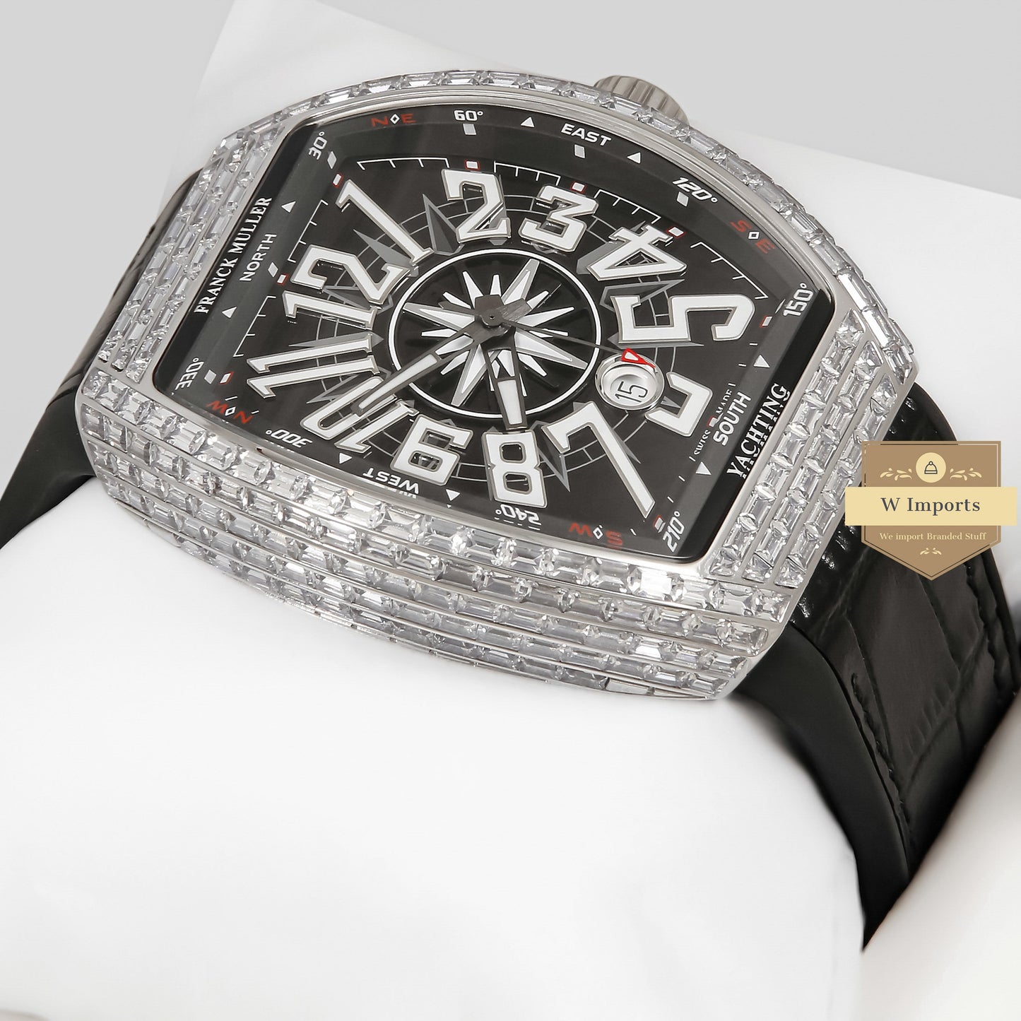LATEST COLLECTION SILVER STONE CASE WITH BLACK DIAL AND PVC STRAP