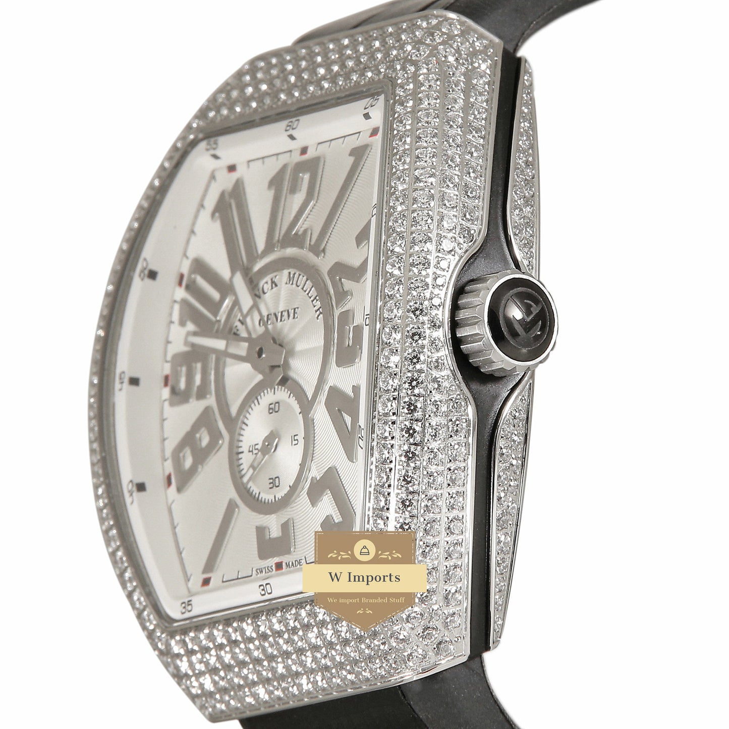 LATEST COLLECTION SILVER  STONE CASE WITH WHITE DIAL AND BLACK  PVC STRAP