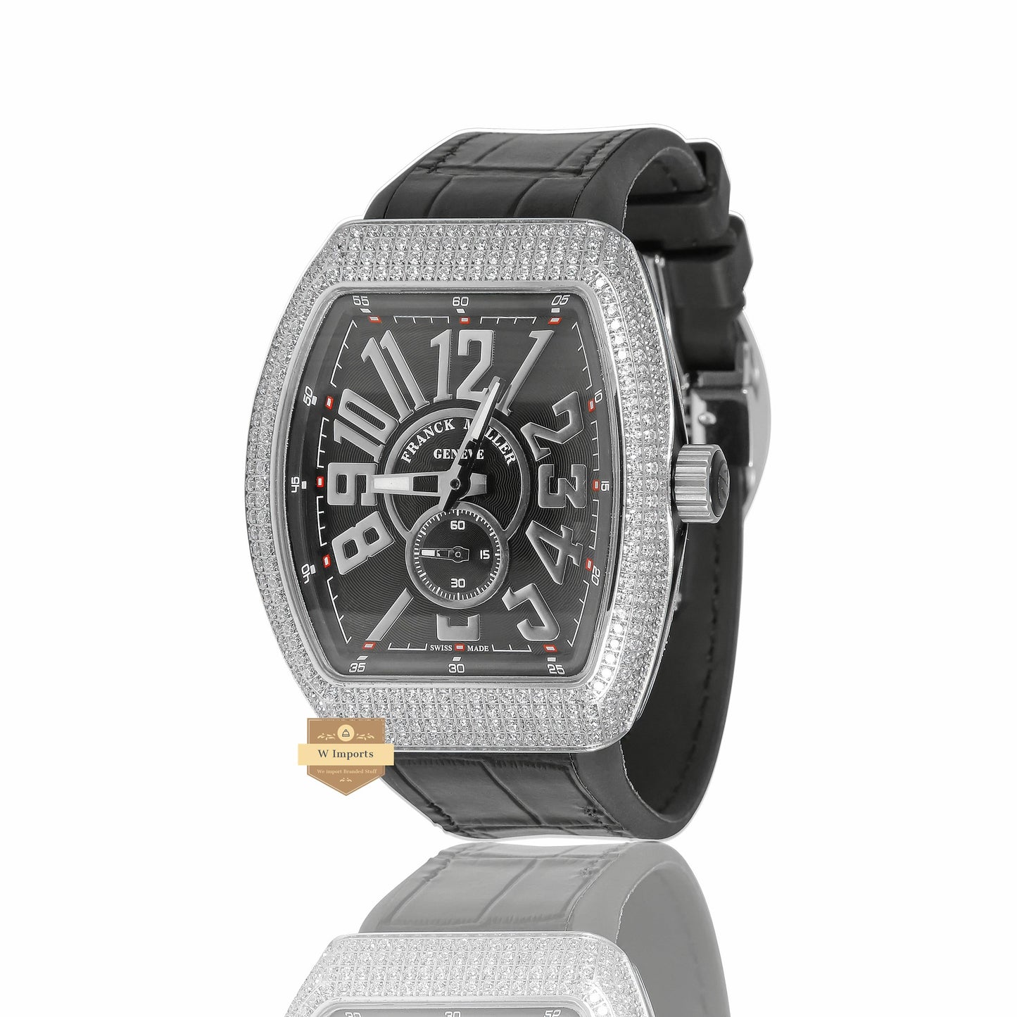 LATEST COLLECTION SILVER STONE CASE WITH BLACK DIAL AND PVC STRAP