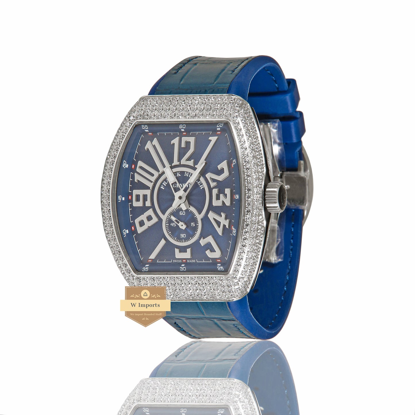 LATEST COLLECTION SILVER STONE CASE WITH BLUE DIAL AND PVC STRAP