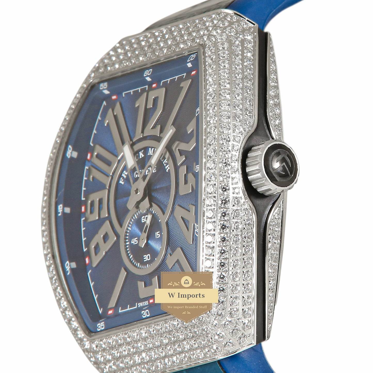 LATEST COLLECTION SILVER STONE CASE WITH BLUE DIAL AND PVC STRAP