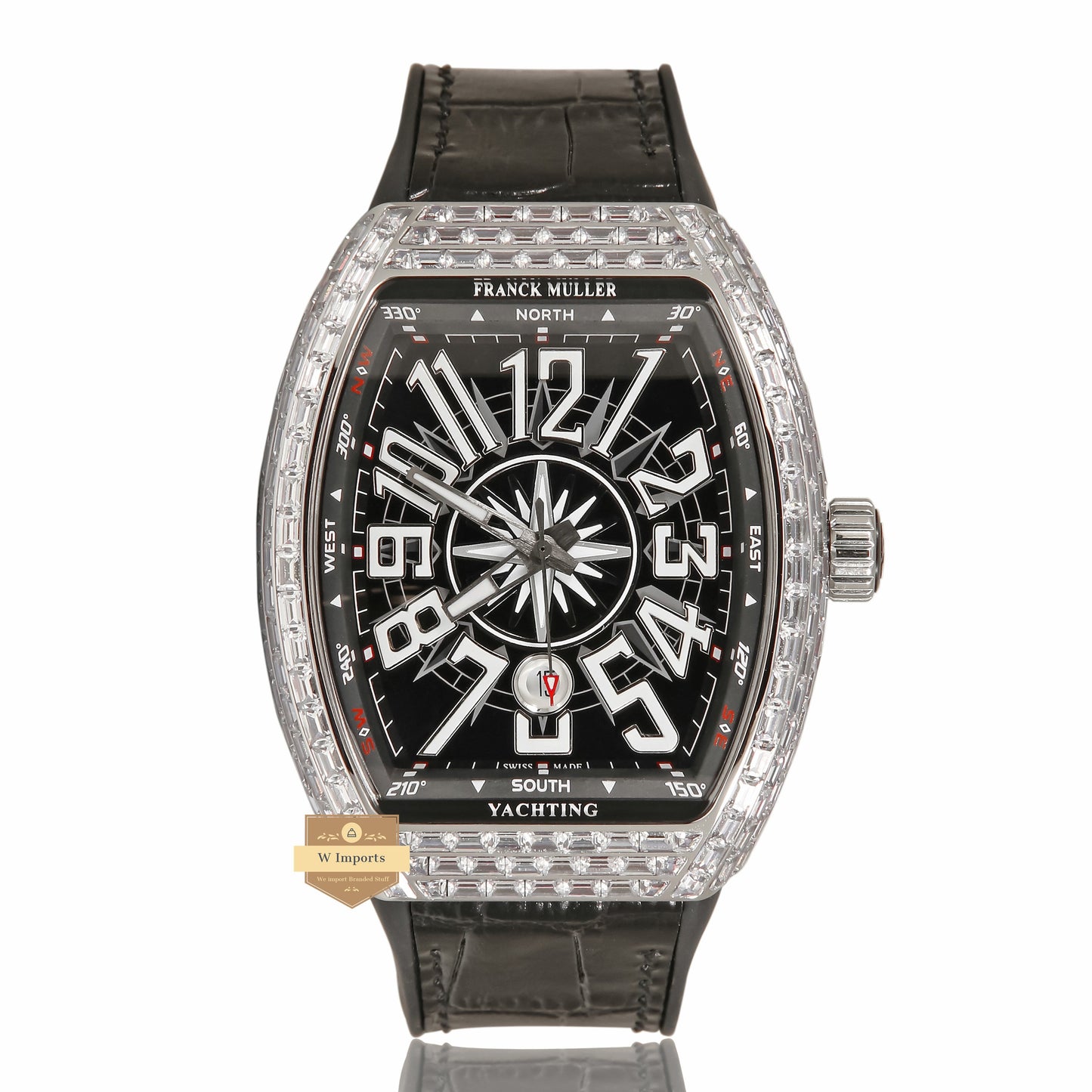 LATEST COLLECTION SILVER STONE CASE WITH BLACK DIAL AND PVC STRAP