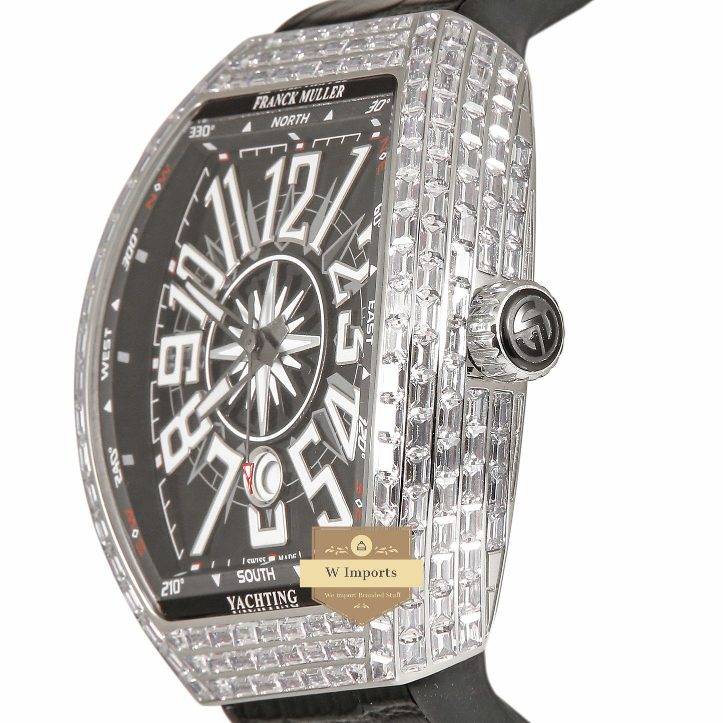 LATEST COLLECTION SILVER STONE CASE WITH BLACK DIAL AND PVC STRAP